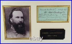 Confederate General James Longstreet Civil War Signed Autograph Check Display