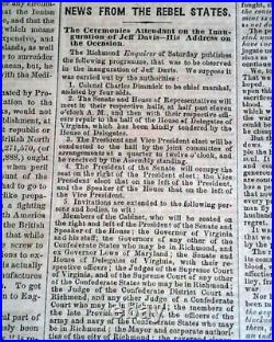 Confederate JEFFERSON DAVIS Inauguration Inaugural Addr 1862 Civil War Newspaper