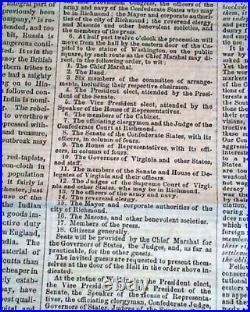 Confederate JEFFERSON DAVIS Inauguration Inaugural Addr 1862 Civil War Newspaper