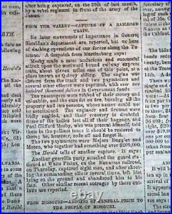 Confederate John S. Mosby Guerrillas Greenback Raid 1864 old Civil War Newspaper