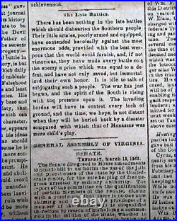 Confederate Monitor vs Merrimack Hampton Roads Virginia 1862 Civil War Newspaper