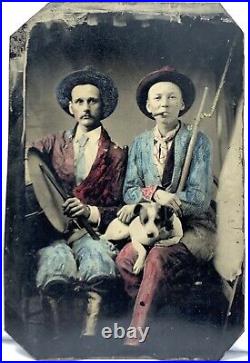 Confederate Or CIVIL War Era Tinted Tintype Drum Rifle Dog Cigar