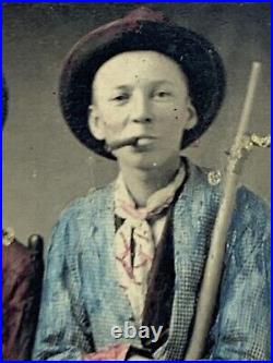 Confederate Or CIVIL War Era Tinted Tintype Drum Rifle Dog Cigar
