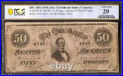 Confederate Poem On 1864 $50 Bill CIVIL War Currency Note Money A. J. Twiggs Pcgs