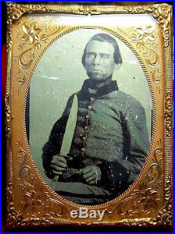 Confederate Soldier Tintype IDed Huge Bowie Knife Civil War Photo 1860s Uniform