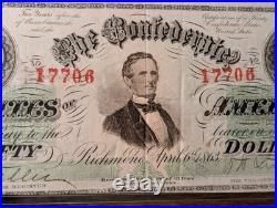 Confederate States of America $50 April, 1863 Richmond Civil War Banknote, Nice