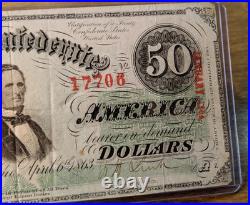 Confederate States of America $50 April, 1863 Richmond Civil War Banknote, Nice