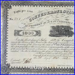 Confederate States of America Loan Bond 1000 1861 / 1879 Civil War #803 COA