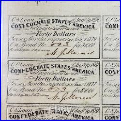 Confederate States of America Loan Bond 1000 1861 / 1879 Civil War #803 COA