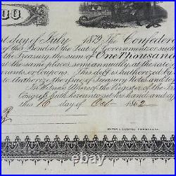 Confederate States of America Loan Bond 1000 1861 / 1879 Civil War #803 COA