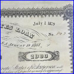 Confederate States of America Loan Bond 1000 1861 / 1879 Civil War #803 COA