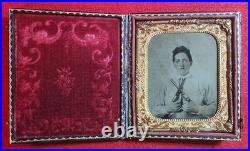 Confederate Tintype 6th Plate Cavalryman Published Double Armed In Battle Shirt Confederate Tintype 6th Plate Cavalryman Published Double Armed In Battle Shirt