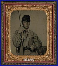 Confederate Tintype 6th Plate Cavalryman Published Double Armed In Battle Shirt