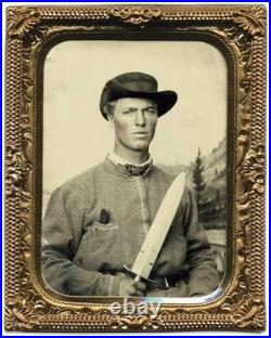 Confederate Tintype 6th Plate Cavalryman Published Double Armed In Battle Shirt Confederate Tintype 6th Plate Cavalryman Published Double Armed In Battle Shirt