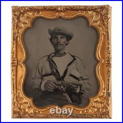 Confederate Tintype 6th Plate Cavalryman Published Double Armed In Battle Shirt