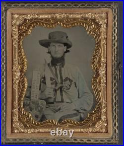 Confederate Tintype 6th Plate Cavalryman Published Double Armed In Battle Shirt