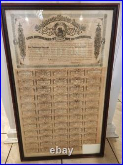 Framed 1864 Confederate Civil War $1000 Bond Third Series 29 x 18