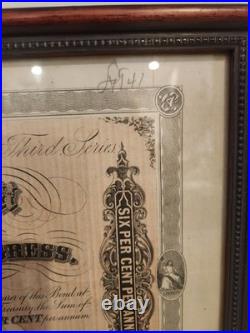 Framed 1864 Confederate Civil War $1000 Bond Third Series 29 x 18