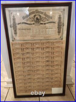 Framed 1864 Confederate Civil War $1000 Bond Third Series 29 x 18
