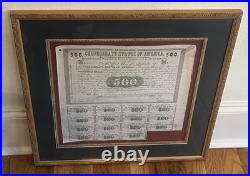 Framed CSA Confederate States of America $500 Civil War Loan Bonds, 1861