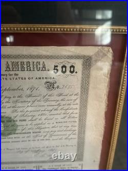 Framed CSA Confederate States of America $500 Civil War Loan Bonds, 1861