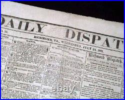 Great 1st Battle of Bull Run Manassas VA Civil War Confederate VA 1861 Newspaper