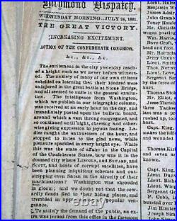 Great 1st Battle of Bull Run Manassas VA Civil War Confederate VA 1861 Newspaper