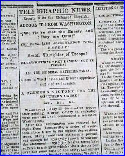 Great 1st Battle of Bull Run Manassas VA Civil War Confederate VA 1861 Newspaper