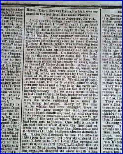 Great 1st Battle of Bull Run Manassas VA Civil War Confederate VA 1861 Newspaper