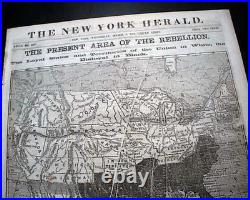 Great AMERICAN CIVIL WAR Current Union & Confederate States MAP 1862 Newspaper