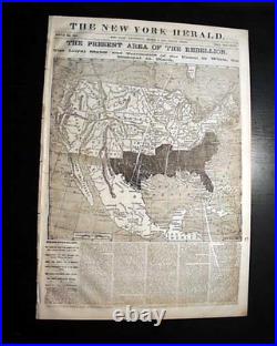 Great AMERICAN CIVIL WAR Current Union & Confederate States MAP 1862 Newspaper