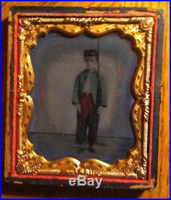 Hand Colored Civil War Tintype of child soldier confederate Cond. VG