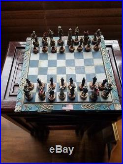 Hand painted Civil War collectible resin chess set. Confederate, Union armies