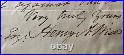 Henry A. Wise 1843 Autograph Letter Signed Civil War Confederate