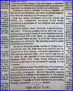 Historic CAPTURE OF NEW ORLEANS Louisiana Civil War 1862 CONFEDERATE Newspaper