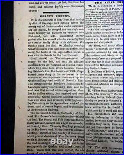 Historic FALL OF RICHMOND Confederate Capital Civil War Ending 1865 Newspaper