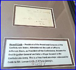 Howell Cobb Civil War Confederate General, Sec Treasury Signed Free Frank COA