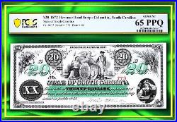 INA South Carolina 1872 $20 Obsolete Currency Paper Money Civil-War PCGS 65 PPQ