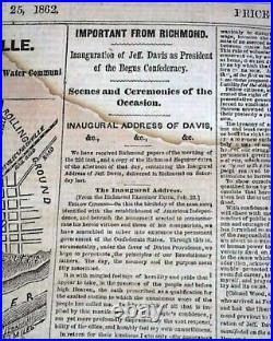 Jefferson Davis Confederate President Inauguration 1862 Civil War Map Newspaper