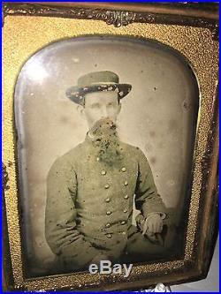 Large Ambrotype Photo Confederate Civil War Soldier Ca. 1862 Rare Photograph