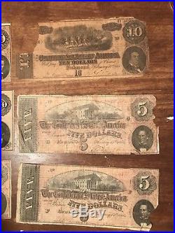 Large US Confederate Currency lot! Old Civil War Notes! Very Rare Free Shipping