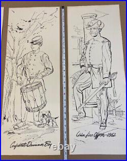 Lot (4) Civil War Prints- Confederate Infantryman Drummer Boy Union Officer 1967