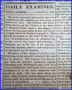 MONITOR VS MERRIMAC Battle of Hampton Roads Civil War 1862 CONFEDERATE Newspaper