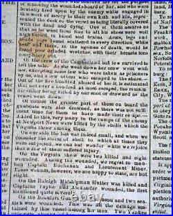 MONITOR VS MERRIMAC Battle of Hampton Roads Civil War 1862 CONFEDERATE Newspaper