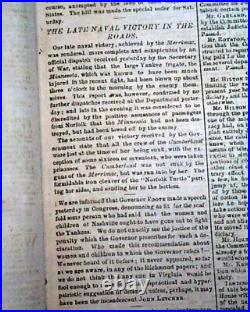 MONITOR VS MERRIMAC Battle of Hampton Roads Civil War 1862 CONFEDERATE Newspaper