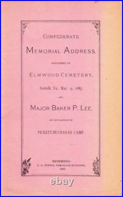 Major Baker P. Lee UVa CSA Elmwood Cemetery Confederate Memorial Address 1887