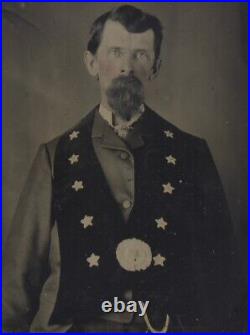 Man Wearing Confederate 11 Star Vest 1860 Marshall Volunteer Civil War Tintype
