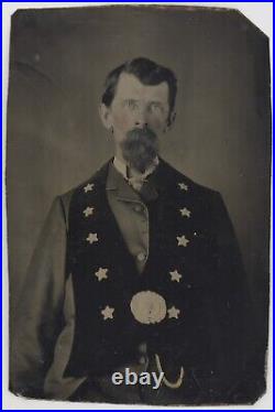 Man Wearing Confederate 11 Star Vest 1860 Marshall Volunteer Civil War Tintype