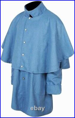 Man's Blue Wool Civil War Confederate Soldier's Great Coat Officer's Long Coat