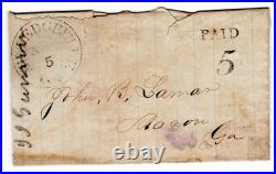 Milledgeville GA Confederate Civil War Adversity PAID 5 to John B. Lamar
